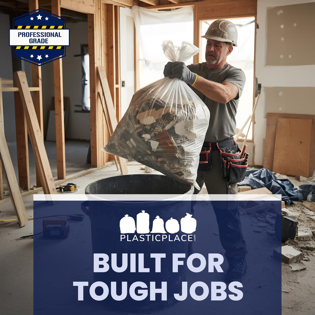 Plasticplace 42 Gallon Contractor Trash Bags │ 4.0 Mil │Clear Heavy Duty Garbage Bags │ 33" x 48" (50 Case)