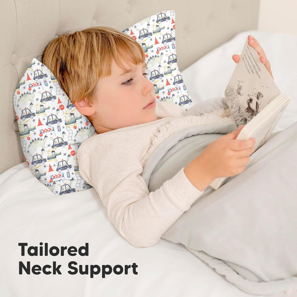 My Little Dreamy Toddler Pillow - Soft & Breathable Organic Cotton Travel Pillow | 13x18, Dino Patrol Design for Ages 2-5