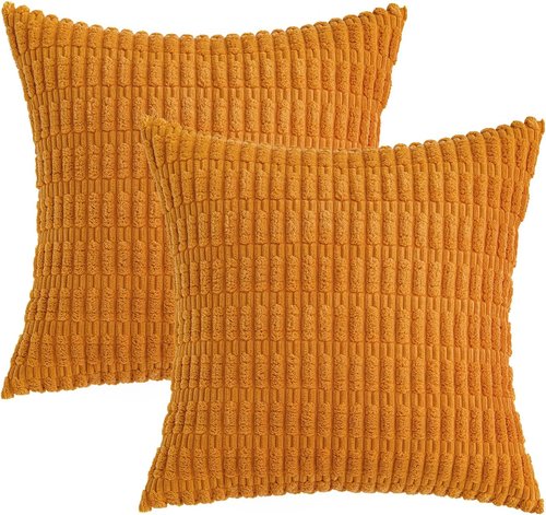 MIULEE Burnt Orange Corduroy Decorative Pillow Covers - Soft Boho Striped 18x18 Inch | Modern Farmhouse Home Decor