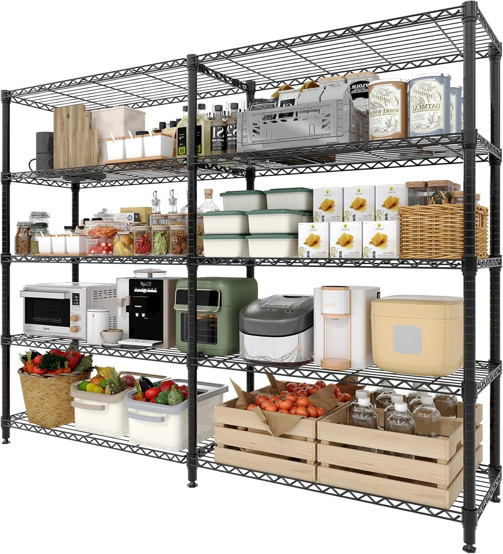 Skiennix 5-Tier Metal Shelving Unit - Heavy-Duty L-Shaped Kitchen Storage | 70.5" H x 59" W x 13.8" D