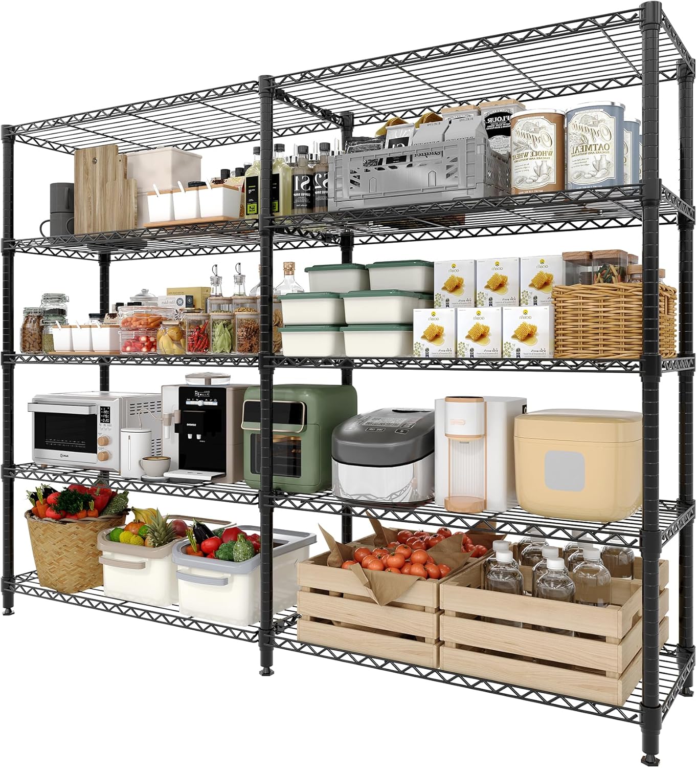 Skiennix 5-Tier Metal Shelving Unit - Heavy-Duty L-Shaped Kitchen Storage | 70.5" H x 59" W x 13.8" D