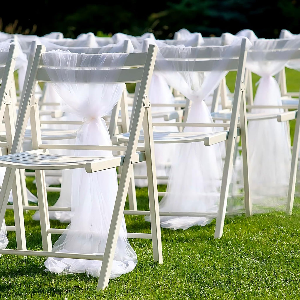 Skiennix Wedding Aisle Decorations - 39.4" Artificial Silk Rose Flowers with Long Tulle Tails - Champagne