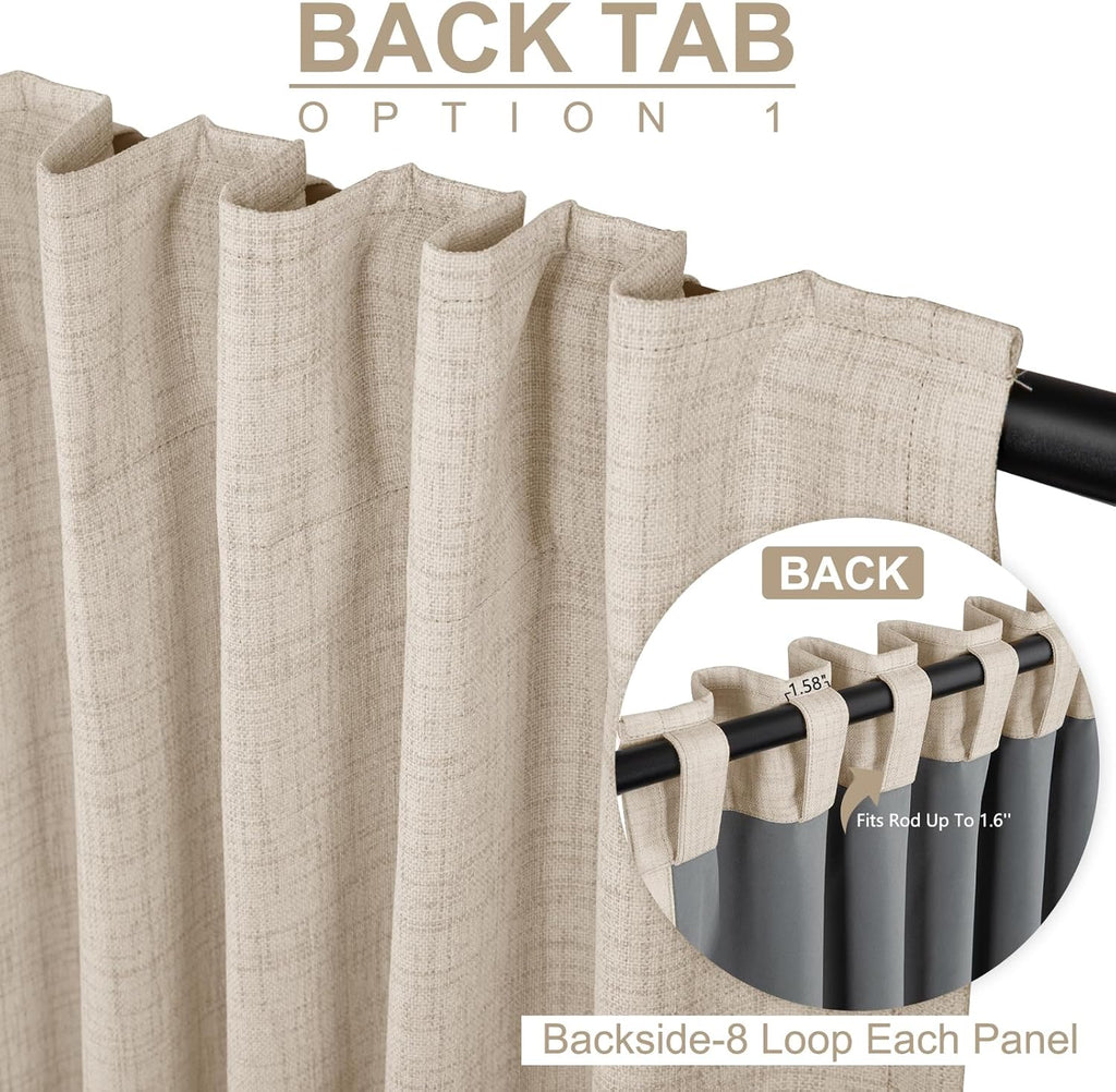Skiennix 100% Blackout Linen Curtains - Thermal Insulated Drapes for Bedroom | 50" W x 90" L, Oatmeal