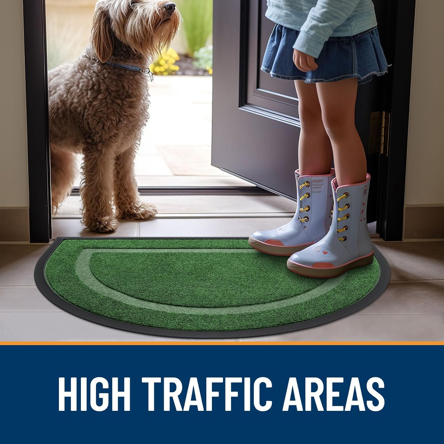 OLANLY Half Circle Door Mat - Waterproof All-Season Indoor/Outdoor Welcome Mat | 33x21, Green