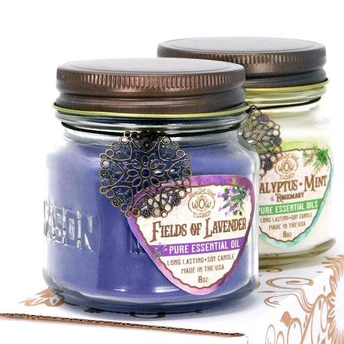Way Out West Candles Aromatherapy Candle Gift Set for Mom | Long Lasting Soy Wax | Eucalyptus Mint & Lavender Essential Oil | Jar 2 Pack Handcrafted in USA