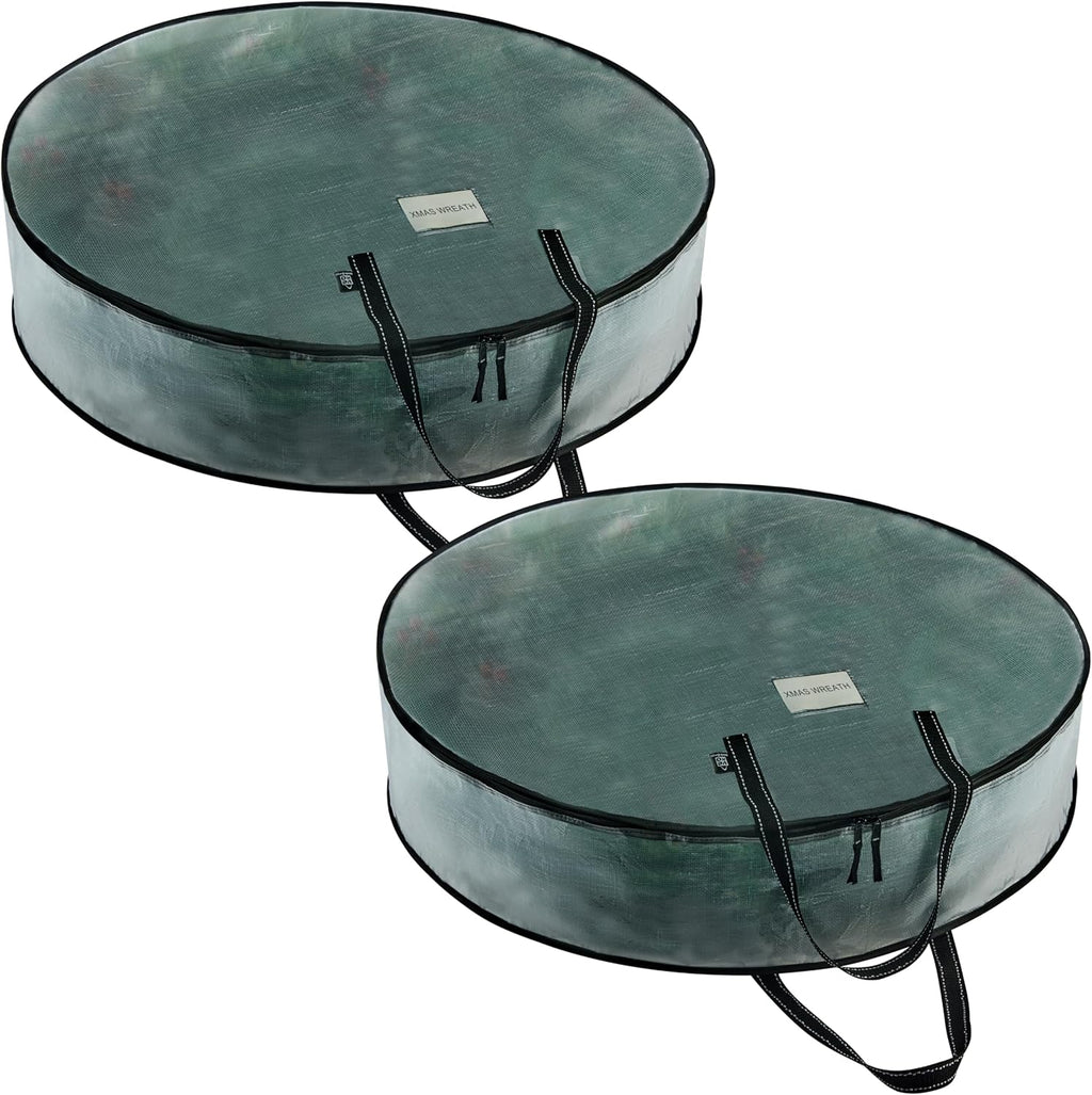 VENO Wreath Storage Container - 30 Inch Heavy-Duty Clear Bags with Wall Hanging Handles | 2 Pack