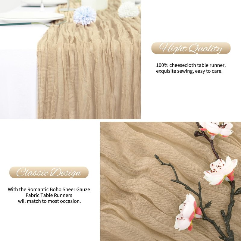 20 Pack Beige Cheesecloth Table Runner 120 Inch 10FT Rustic Boho Gauze Cheese Cloth Table Runner for Wedding Party Baby Shower Thanksgiving Christmas Decoration