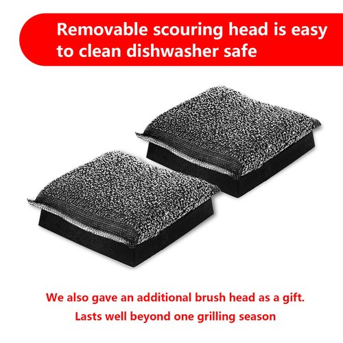 XUDKAKAIXIN Grill Brush Bristle Free,with 1 Replacement Head,Unique Steel Fibers Pad [Safe & Efficient] Perfect for Cast Iron/Stainless-Steel Grates-,Grill Cleaner for Outdoor Gril,Gifts for Men/Dad