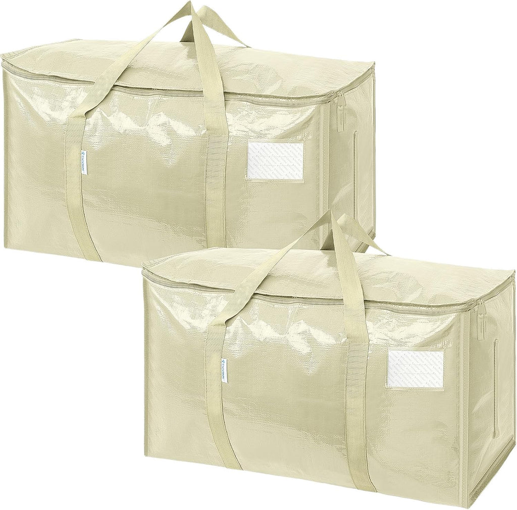 TICONN Extra Large Heavy-Duty Moving Bags - Durable Storage Solution with Zippers & Handles | 2 Pack, Cream