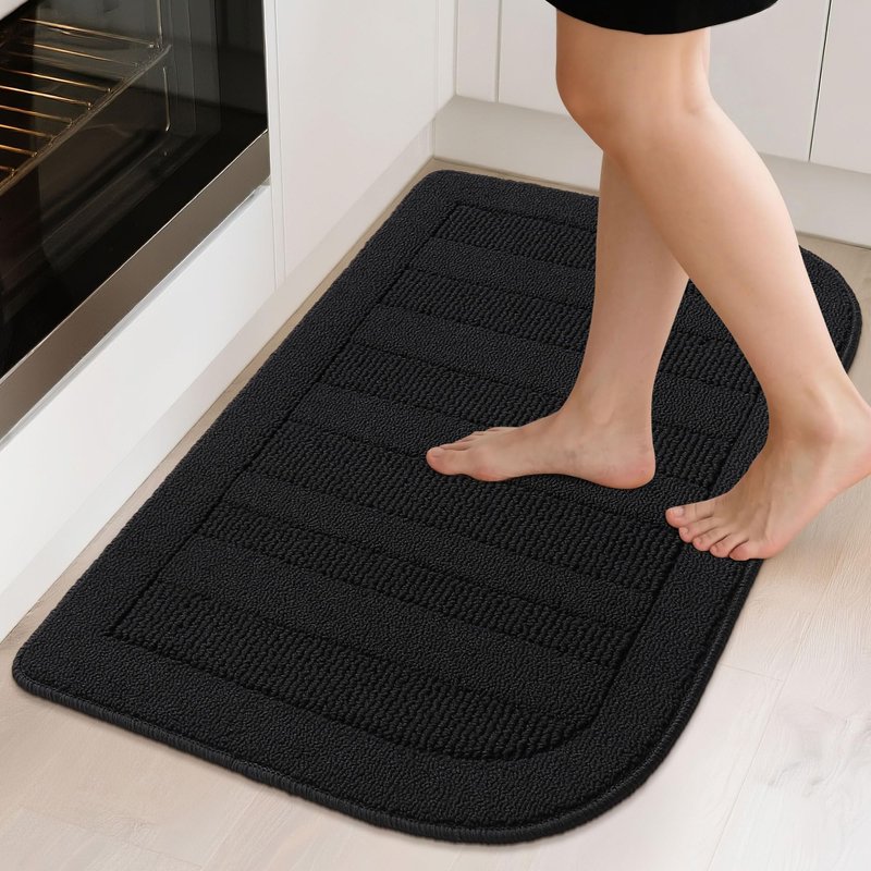 BEQHAUSE 24x36 Inch Kitchen Rug Mat Durable Kitchen Rugs Non-Slip Washable Absorbent Kitchen Mats for Floor Dirt-Resistant Semicircular Kitchen Mat (Black)