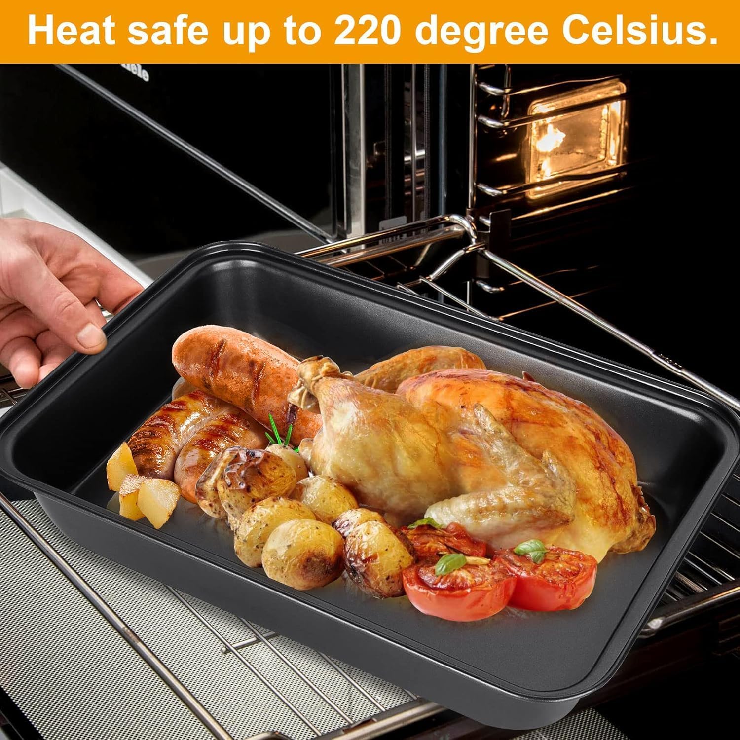 Skiennix Non-Stick Baking Sheets Set of 4 - Durable Carbon Steel Cookie Trays | Dishwasher Safe, Black