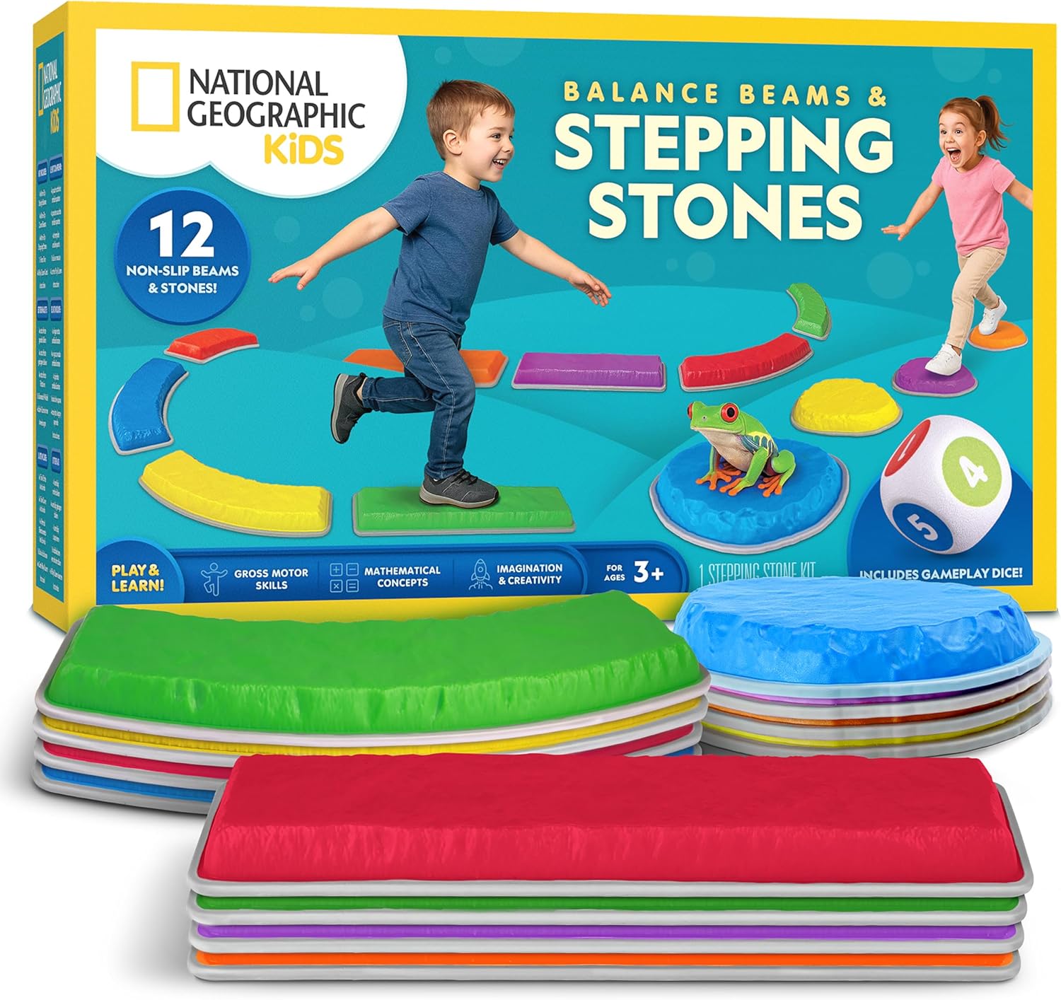 National Geographic Kids Stepping Stones - 12-Piece Obstacle Course for Ages 3+ | Foam Dice & Non-Slip Base