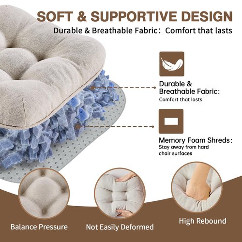 BETU Chair Cushions for Dining Chairs Set of 6,3.5" Thick Kitchen Table Chair Pads with Ties,Non Slip Backing and Covers, Seat Cushion for Dining Room,Bar,Patio Chairs,16"X16"X3.5",Beige