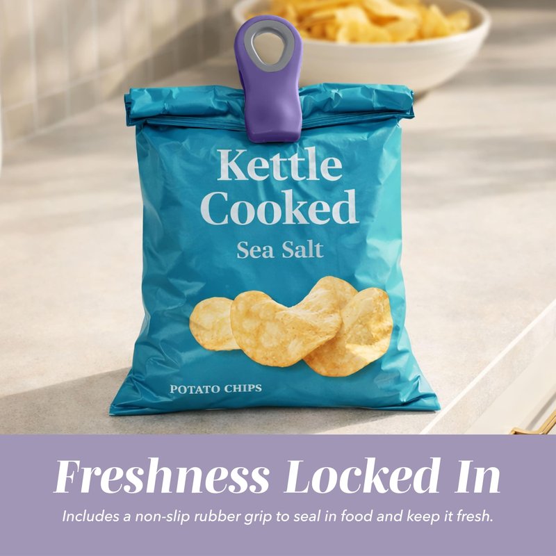 COOK WITH COLOR Magnet Bag Clips - Airtight Food Clips for Bread, Snack, and More (Lavender, Pack of 5)
