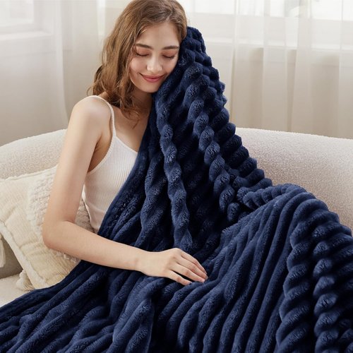 Bedsure GentleSoft Fleece Blanket - Cozy Navy Blue Throw for Couch, 60x80 Inches