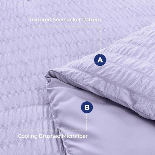 HYMOKEGE King Size Comforter Set - Luxurious Light Purple Seersucker 7-Piece Bedding Set