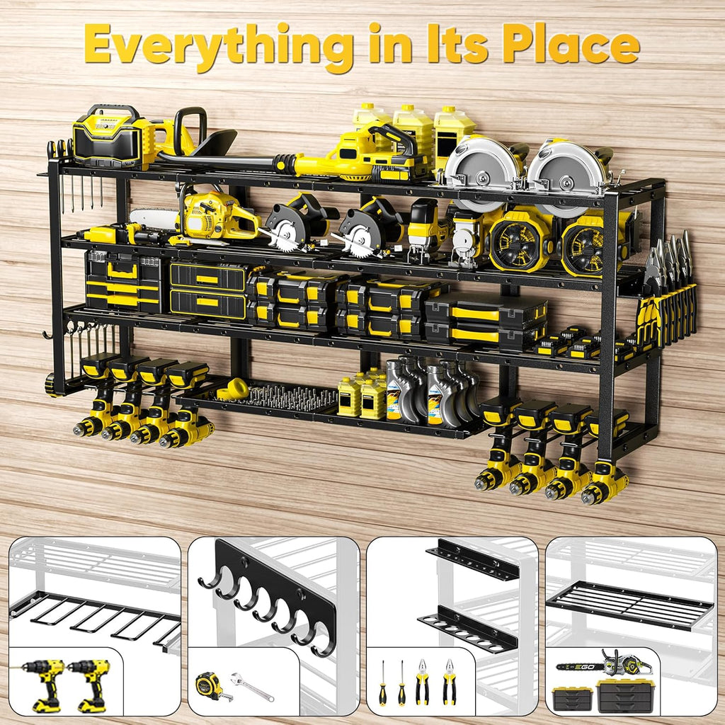POKIPO Heavy-Duty Power Tool Organizer - Extra Large 64" Wall Mount Rack with 8 Drill Holders | 1000 lbs Capacity