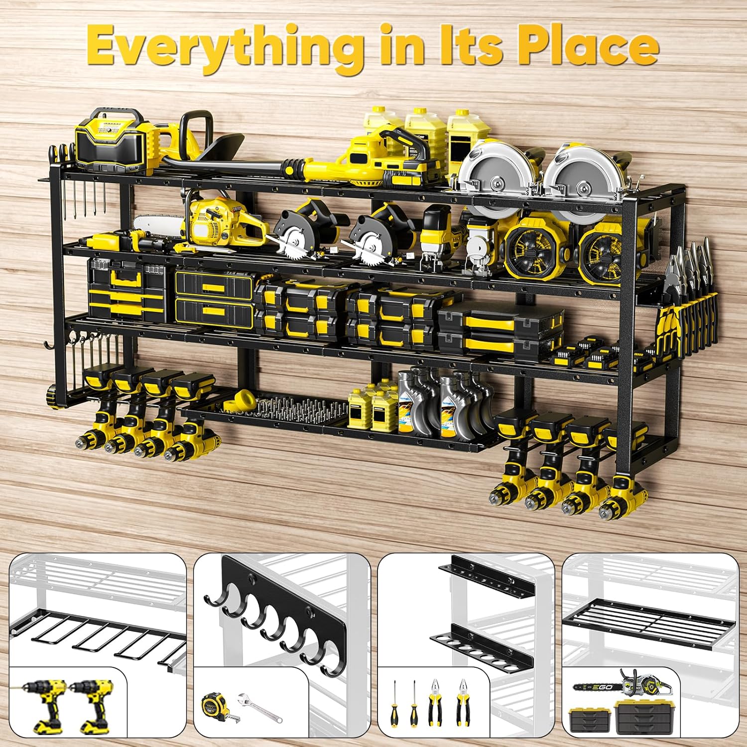 POKIPO Heavy-Duty Power Tool Organizer - Extra Large 64" Wall Mount Rack with 8 Drill Holders | 1000 lbs Capacity