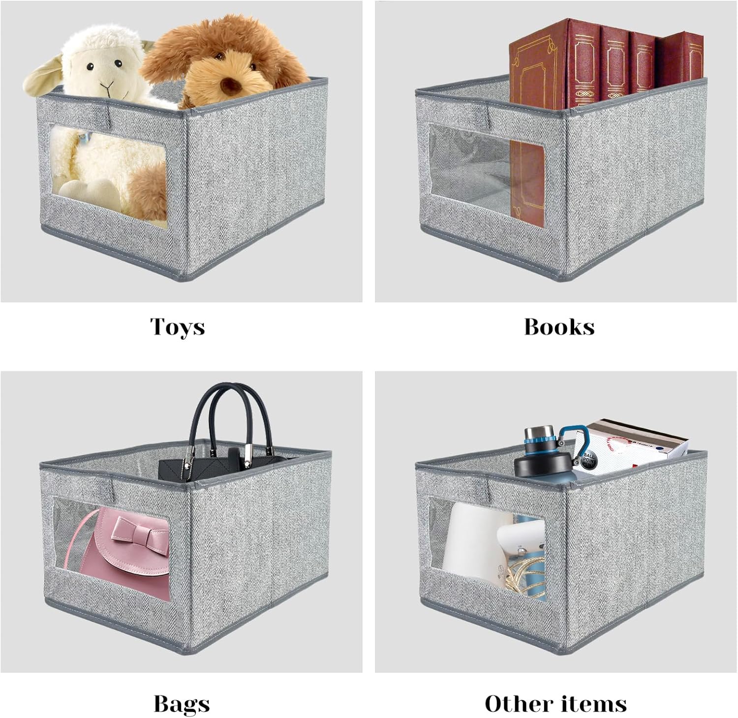 Skiennix Linen Closet Storage Bins - 6 Pieces with Clear Window for Organizing Clothes & Books