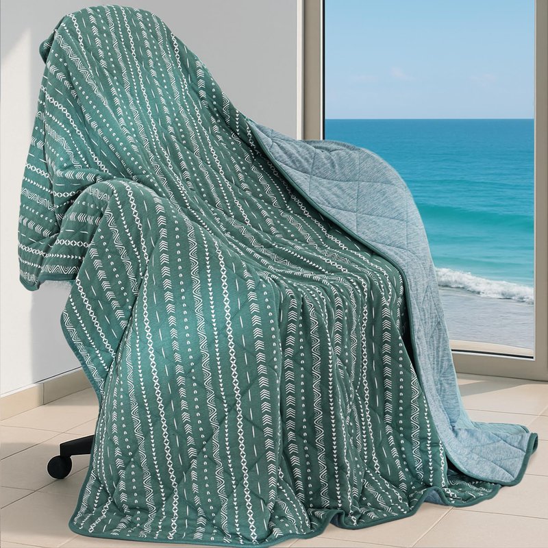 DOWNCOOL Cooling Blanket, Green Reversible Blanket for Hot Sleeper,Breathable Summer Comforter, Lightweight Soft Q-Max>0.4 Arc-Chill Cool Comforter, 60"X70"