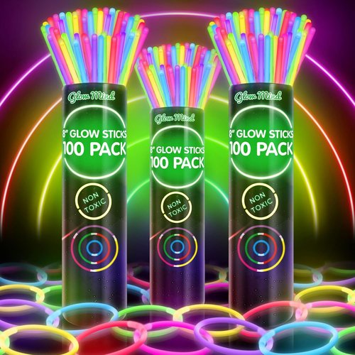 Glow Sticks | 300 Ultra Bright Glow Sticks Bulk - Halloween Party Supplies - 8-Inch Glowsticks with Bracelets & Necklaces