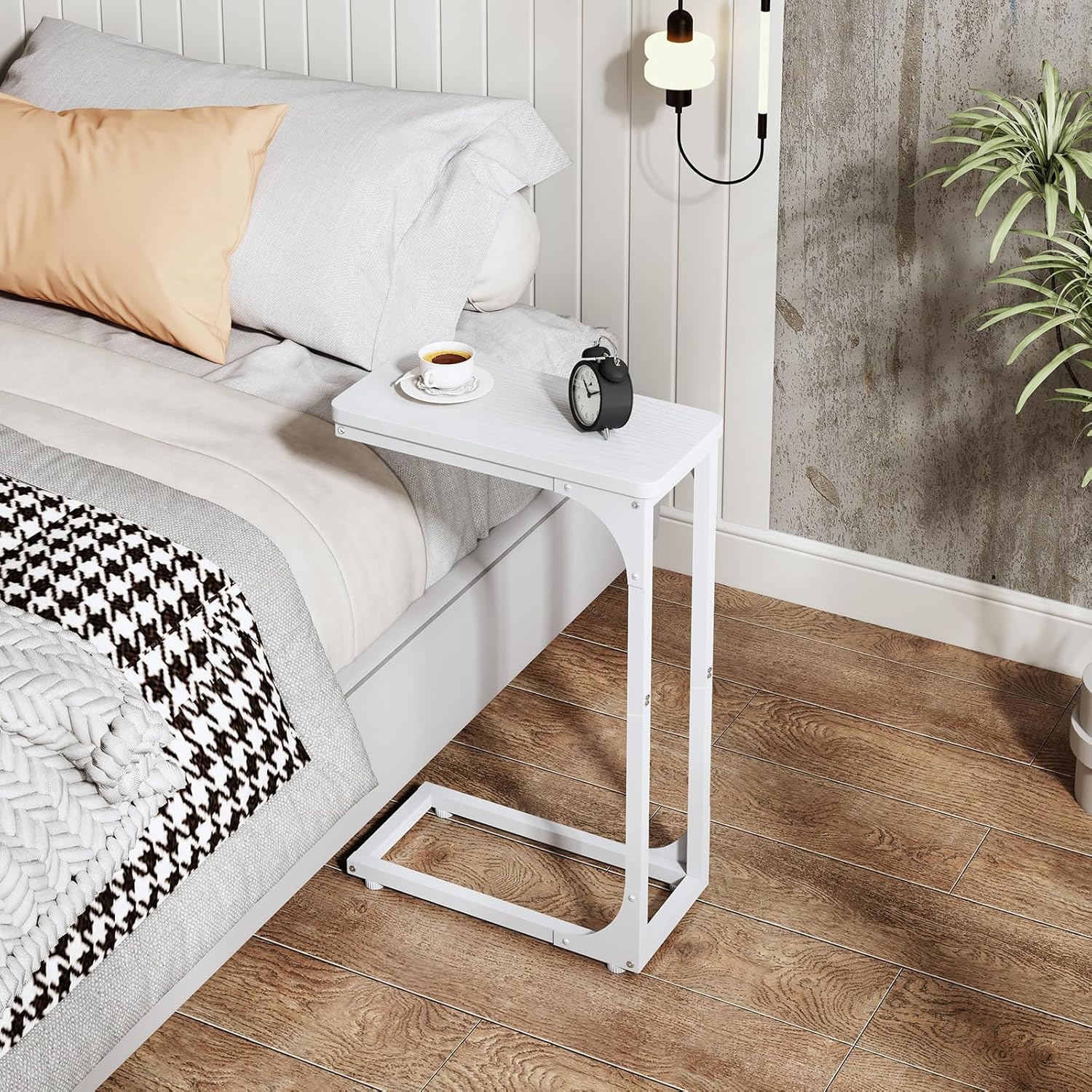 QEEIG Narrow C Shaped Side Table Set of 2 - Modern Slim Couch Tray Tables | White, 7-Inch Width