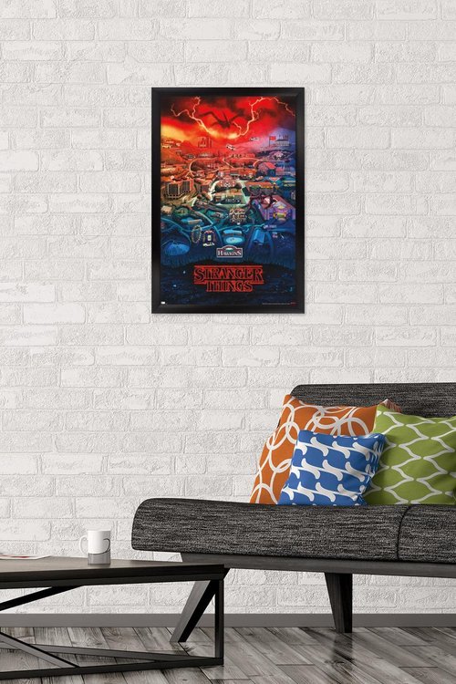 Trends International Netflix Stranger Things: Season 4 - Hawkins, Indiana Wall Poster, 14.725" x 22.375", Black Framed Version