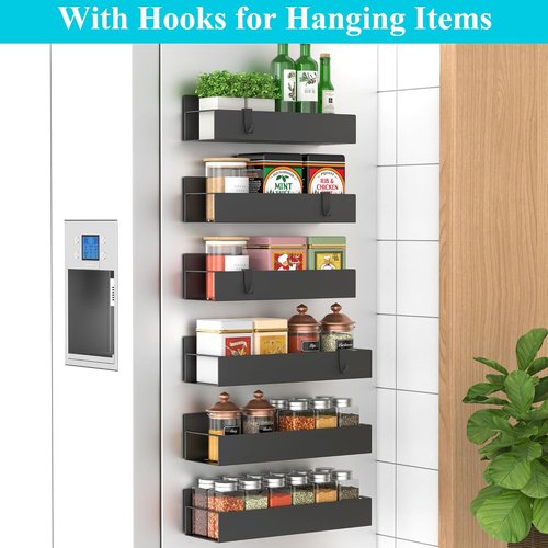 HuggieGems Magnetic Spice Storage Rack - 6 Pack Organizer for Refrigerator & Oven, Black
