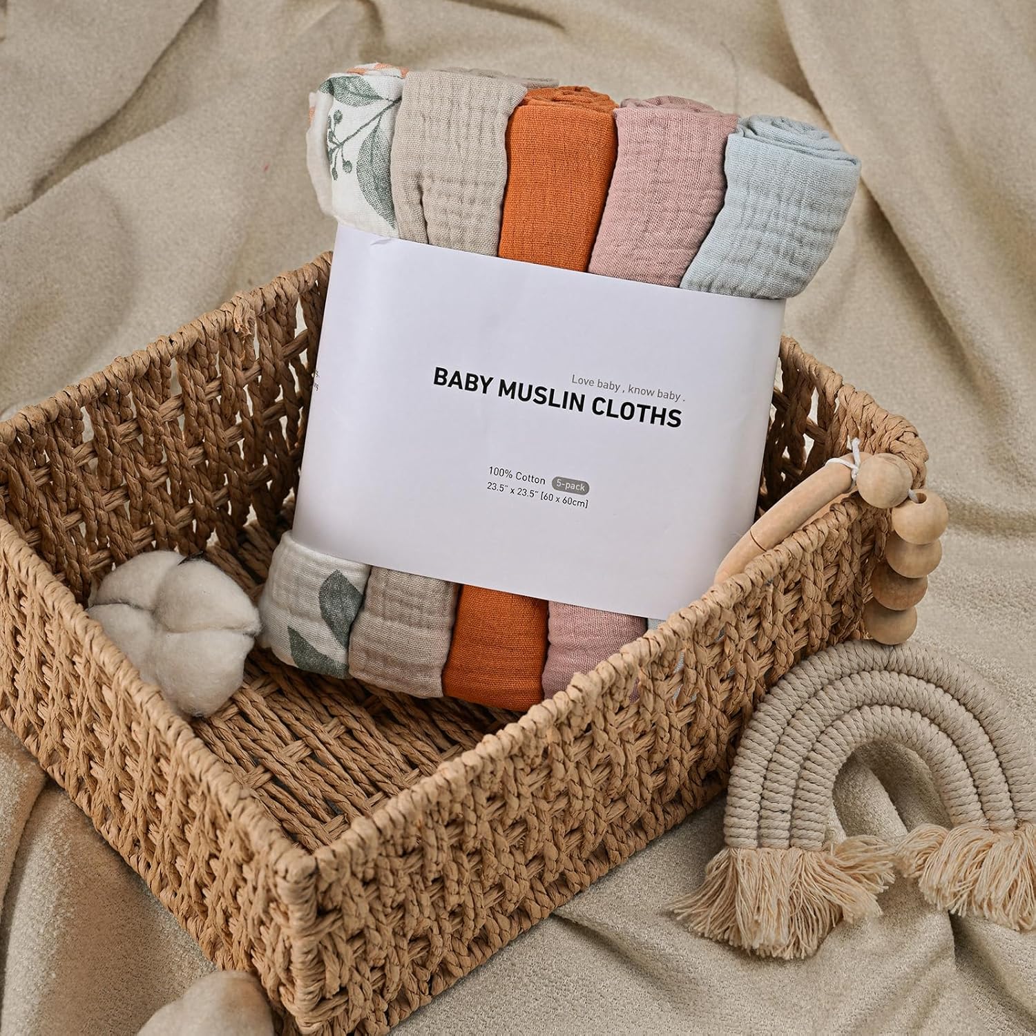 Skiennix Muslin Receiving Blankets - Breathable Swaddle Wraps for Newborns | 5 Pack in Gentle Colors