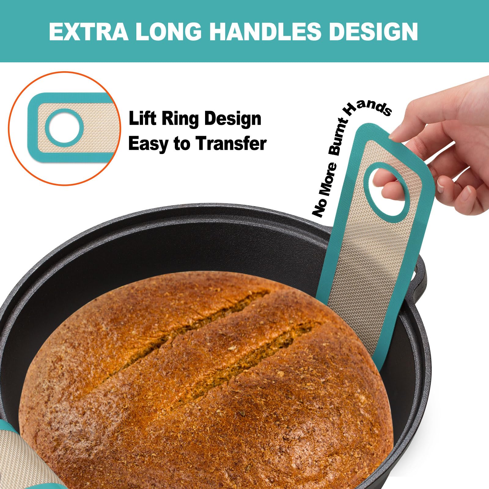 Silicone Bread Sling Dutch Oven - Best Japan Silicone Non-Stick & Easy Clean Reusable Baking Mat With Extra Long Handles, Baking Sheet Liner, 2 Mix Colour Set Transferable Dough
