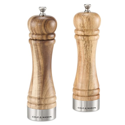 Cole & Mason 7" Camden Traditional Acacia Gift Set - Kitchen Mills with Adjustable Grinding - Flavor-Enhancing Grinder Set - Salt & Pepper Mills for Smooth Grind Experience