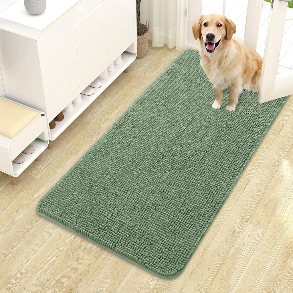 OLANLY Dog Door Mat - Absorbent Non-Slip Washable Doormat for Muddy Paws | 44x24 Inches, Olive Green