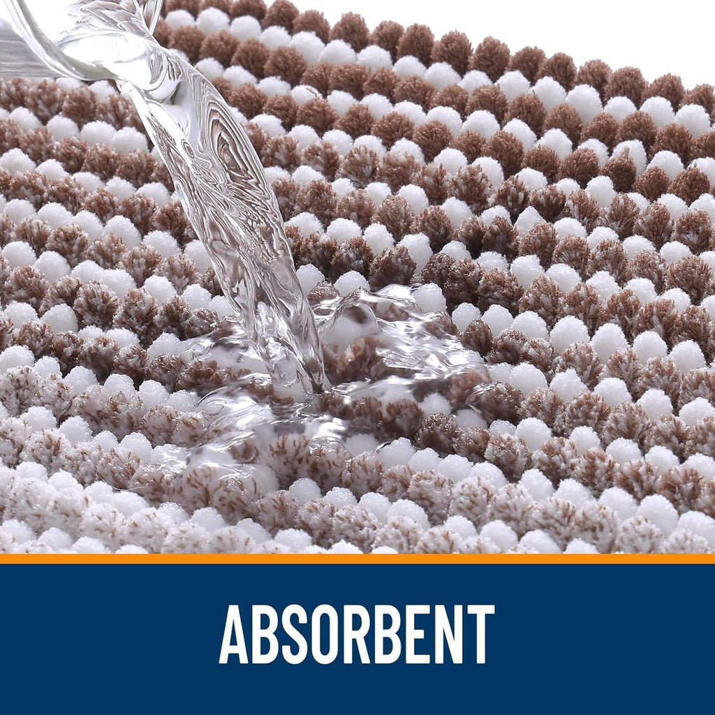 OLANLY Bathroom Rugs - Extra Soft Chenille Striped Bath Mat | 32x20, Rubber Backing, Machine Washable, Brown