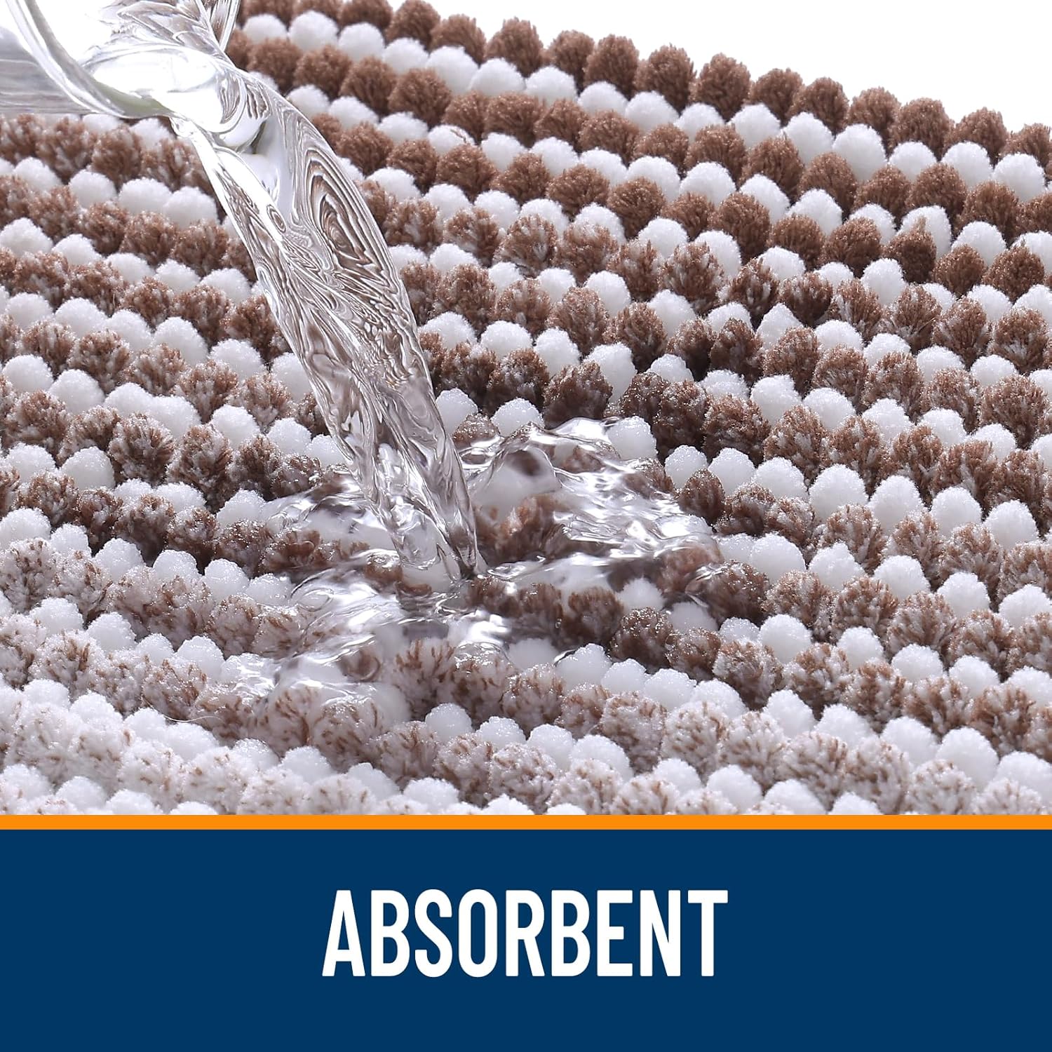 OLANLY Bathroom Rugs - Extra Soft Chenille Striped Bath Mat | 32x20, Rubber Backing, Machine Washable, Brown