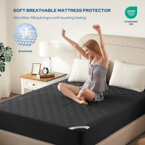 BEDLORE Waterproof Mattress Protector - Soft, Breathable Twin XL Pad with Deep Pocket (Black)