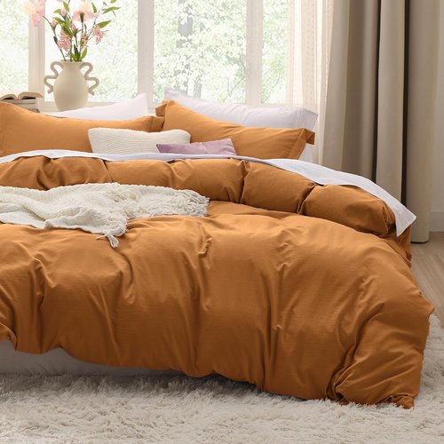 Bedsure Honey Ginger Duvet Cover Set - Extra Soft Queen Size 3-Piece Bedding in Prewashed Cotton-Like Polyester | Includes 90x90 Inch Duvet Cover with Zipper Closure & 2 Pillow Shams