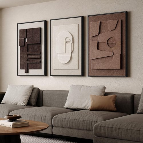 Large 3D Textured Framed Abstract Wall Art by [Brand Name] - Modern Minimalist Geometric Design | 24x36 In