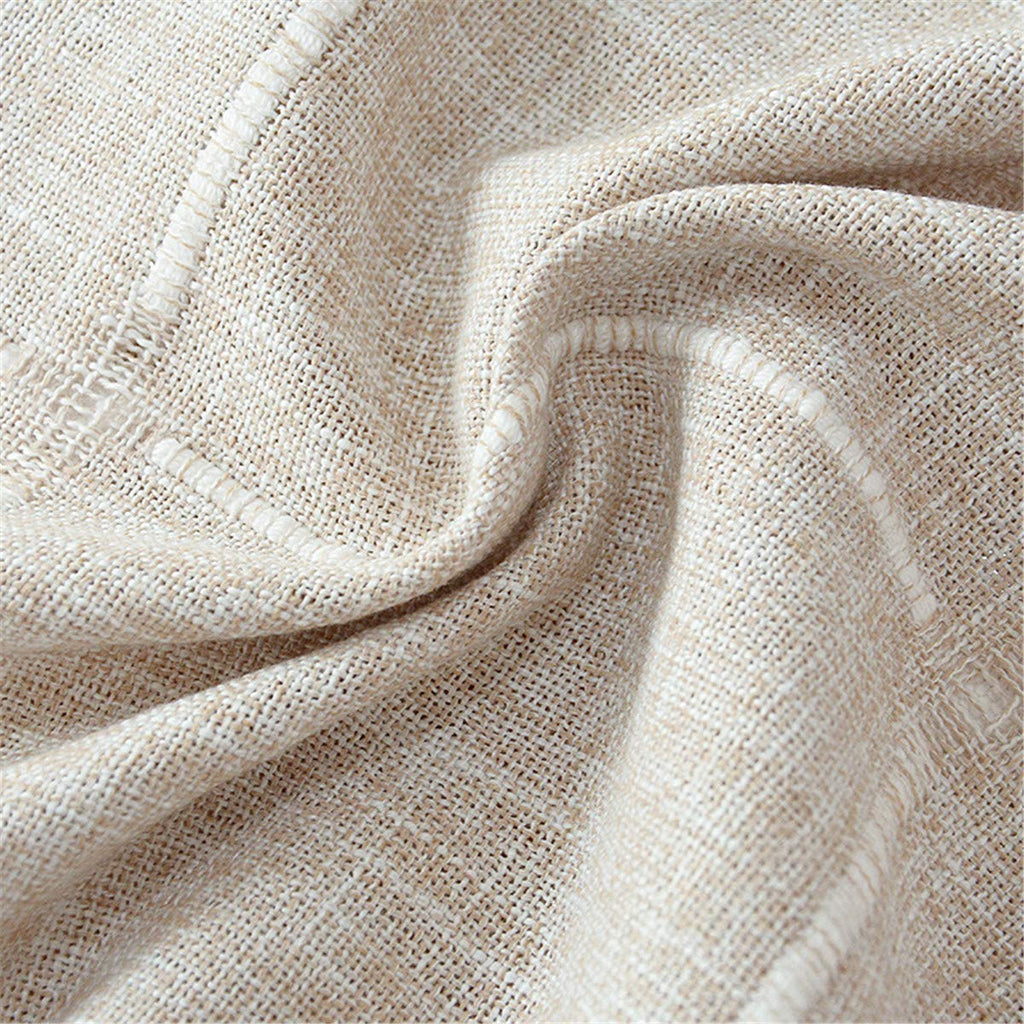 Fhberni Round Tassel Plaid Tablecloth, Heavy Weight Cotton Linen Fabric Table Cover Kitchen Dining Tabletop Decoration, Beige Round 48" (Recommended for Table Sizes up to 32")