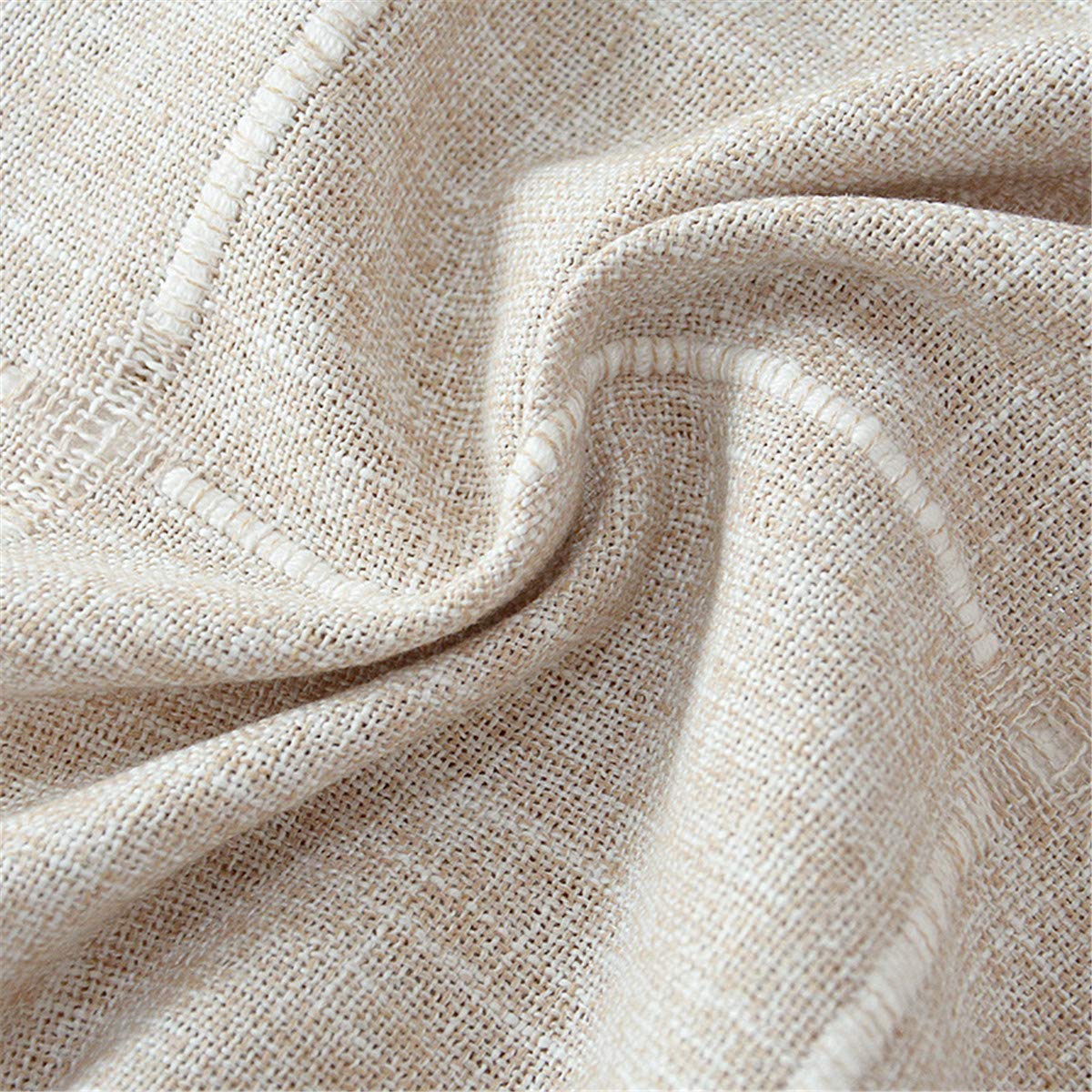 Fhberni Round Tassel Plaid Tablecloth, Heavy Weight Cotton Linen Fabric Table Cover Kitchen Dining Tabletop Decoration, Beige Round 48" (Recommended for Table Sizes up to 32")