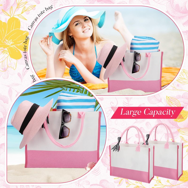 Shinylin 3 Pcs Initial Canvas Tote Bag Reusable Blank Personalized Present Totes for Women, Bridesmaid, Wedding, Travel Gift(Pink)