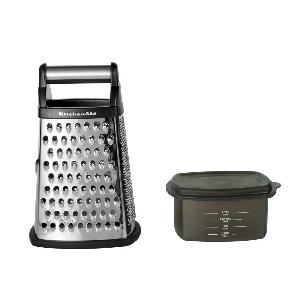 KitchenAid No Mess Citrus Squeezer, One size, Lemon & Gourmet 4-Sided Stainless Steel Box Grater with Detachable Storage Container, 10 inches tall, Black