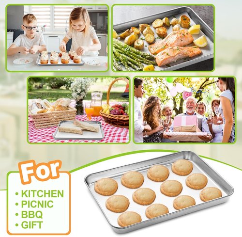 CEKEE Stainless Steel Quarter Sheet Pan Set - Heavy Duty Baking Sheets for Easy Clean | 12 x 10 x 0.98 Inch