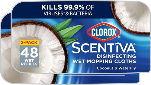Clorox Scentiva Disinfecting Wet Mop Pads - Coconut & Waterlily Scent | 2 Packs, 24 Refills Each