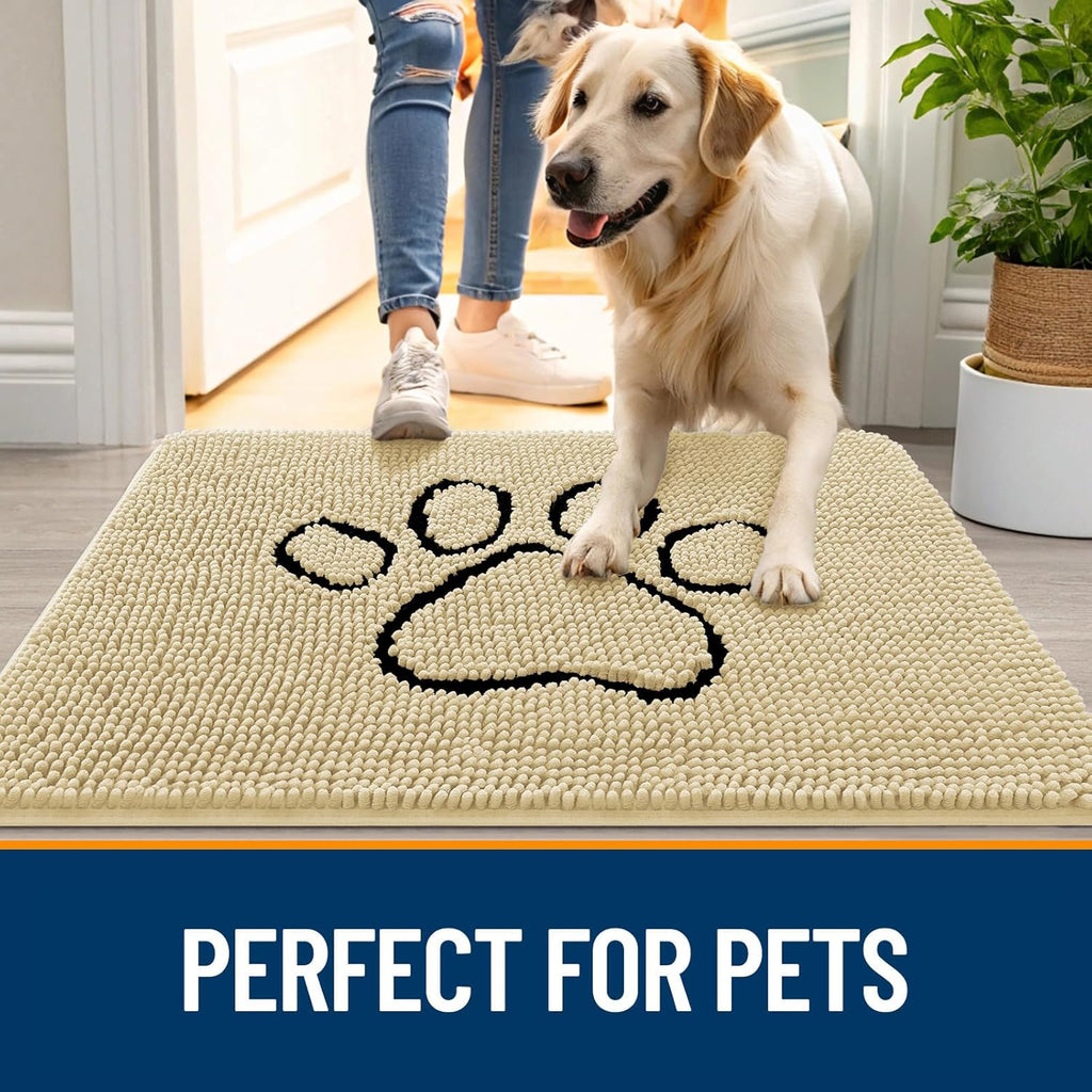OLANLY Dog Door Mat - Absorbent Non-Slip Mud Mat for Dogs | Paw Print Design 36x24, Quick Dry Chenille