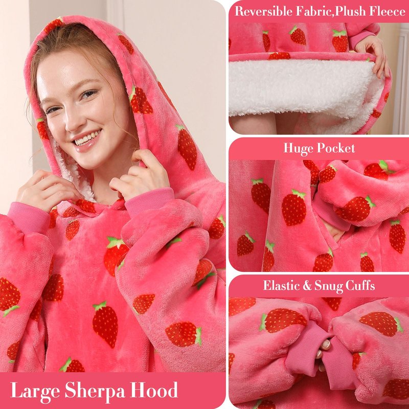 LetsFunny Blanket Hoodie,Oversized Wearable Sherpa Fleece Blanket Sweatshirt,Super Soft Warm Cozy with Giant Pocket,for Women Men Adults Teenagers Kids, One Size Fits All