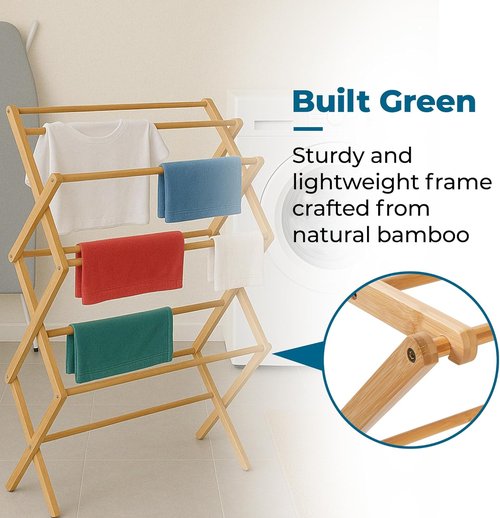 Honey-Can-Do Collapsible Bamboo Drying Rack - Sturdy, Space-Saving & Portable for Air-Drying Clothes, Towels & More