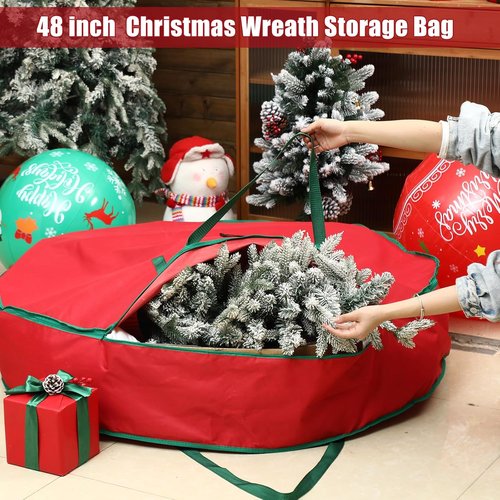 Abbylike Extra Large Christmas Wreath Storage Bag - 48 Inch Oxford Organizer with Zipper & Reinforced Handle