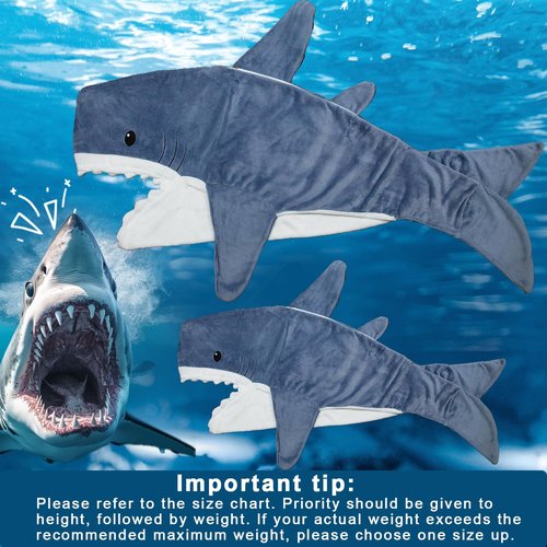 Shark Wearable Blanket Hoodie Onesie for Kids Adult,Cozy Fleece Shark Blanket Hoodie,Shark Cosplay Costume for Halloween Kids Women Men (XL)