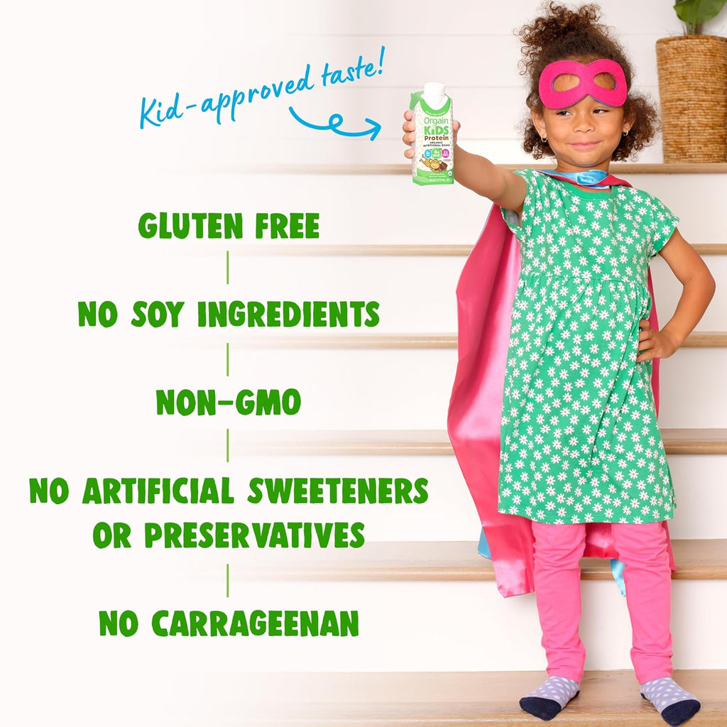 Orgain Organic Kids Protein Shake - Chocolate Flavor, 8g Dairy Protein, Gluten Free, 8.25 Fl Oz (Pack of 12)