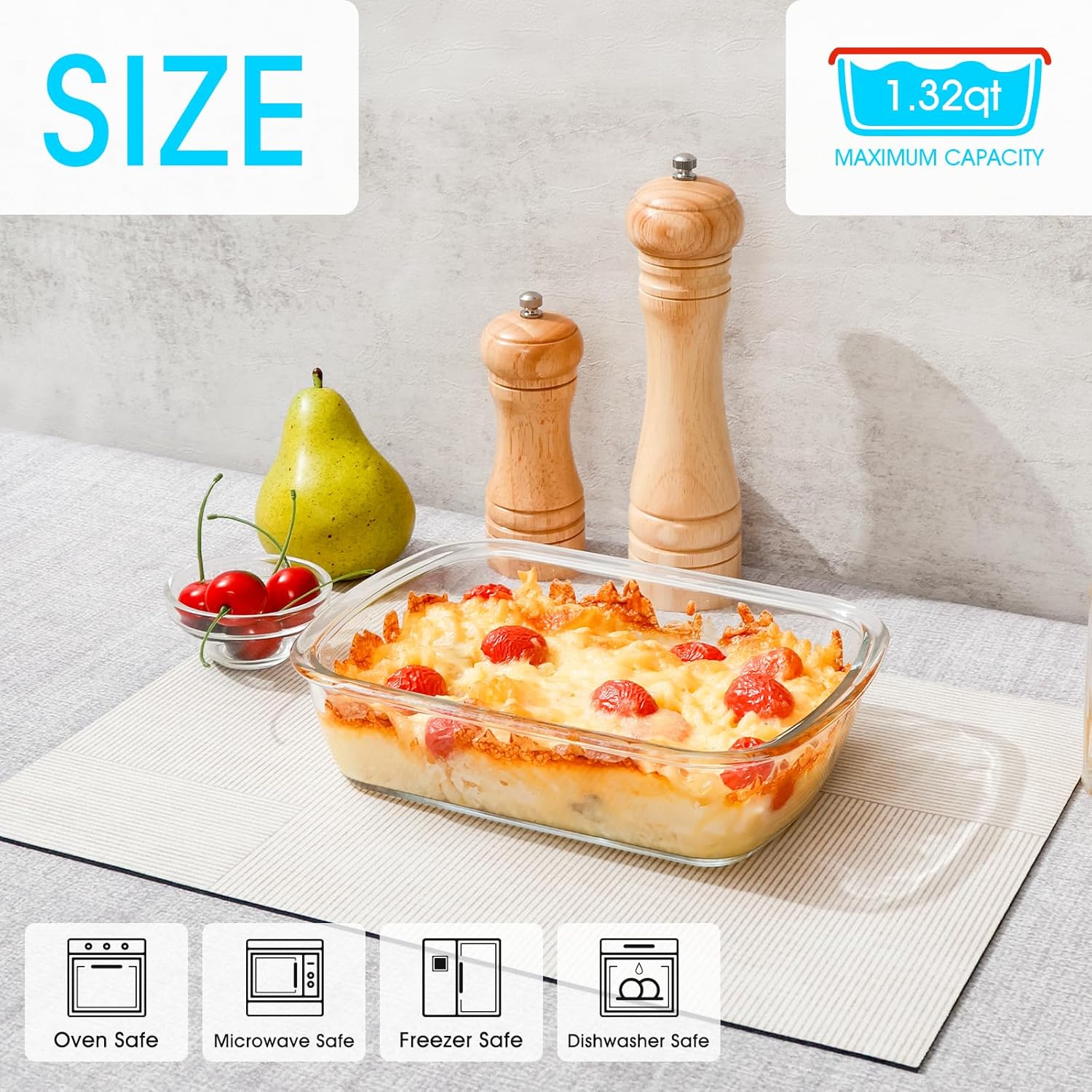 NUTRIUPS Tempered Glass Baking Dish - One Serving Oven Bakeware with Lid | Clear 1.25L Size